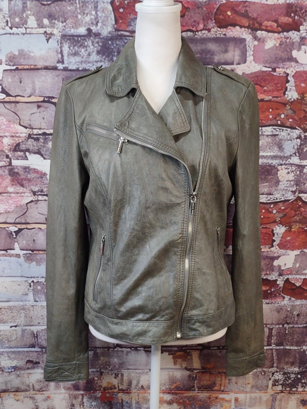 Michael Kors Distressed Leather Moto Jacket
